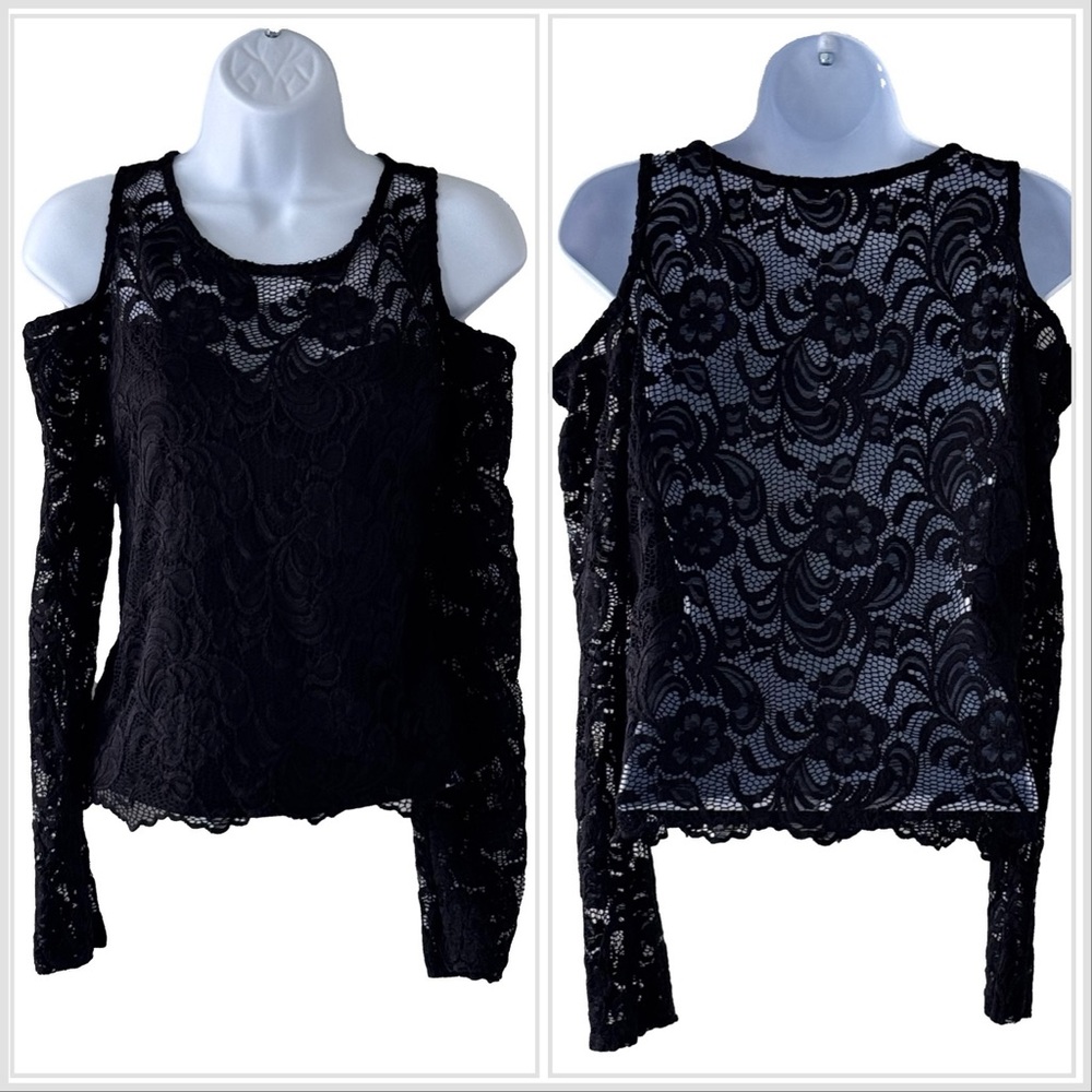 Black Lace Open Shoulder Top